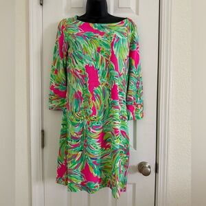Lilly Pulitzer Dress Size Small 3/4 Sleeve Pink Green Career Tropical Resort